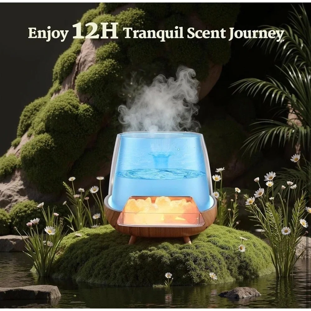 4-in-1 Wood Grain Aroma Diffuser and Himalayan Salt Lamp with Flame Effect Mist